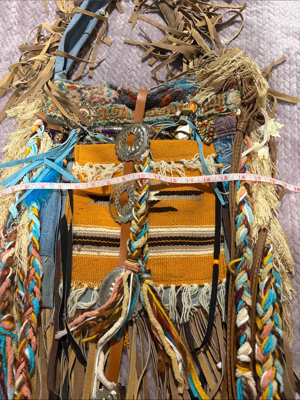 Boho Fringe Crossbody Bag - Mustard & Turquoise - Picture 5 of 9
